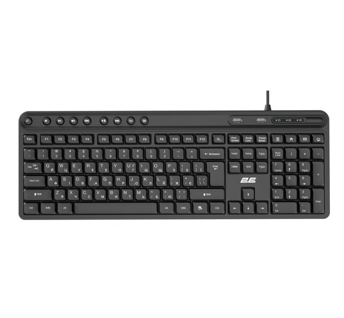 2E PC Accessories Клавіатура мембранна 2E KS1100 104key, 2xUSB HUB, USB-A, EN/UK, чорний