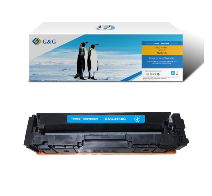G&G Картридж G&G до HP 415A CLJ Pro M414/454/479 W2031A Cyan (2100 стор) - без чіпа!