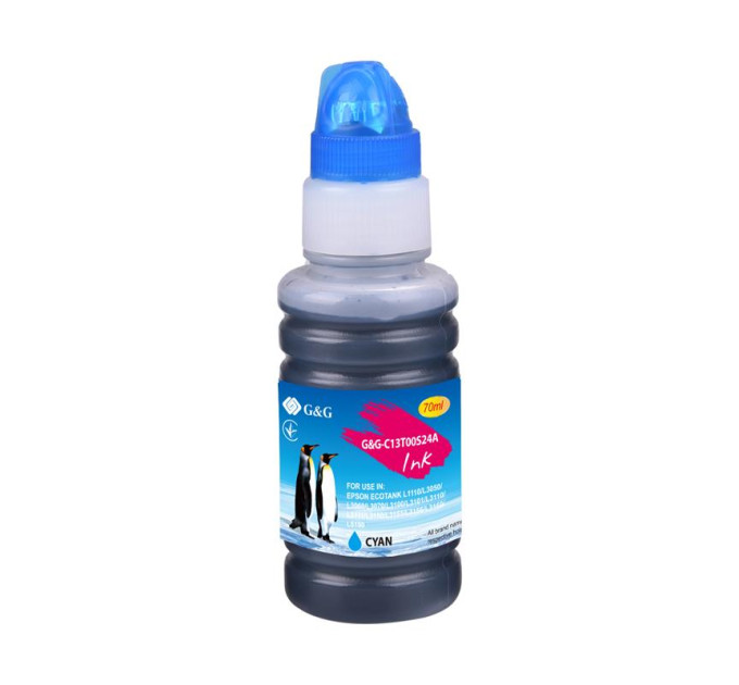 G&G Контейнер з чорнилом G&G до Epson L3100, L3101, L3110, L3150, L3151, L1110, L3156, L3160, L5190 cyan 70мл