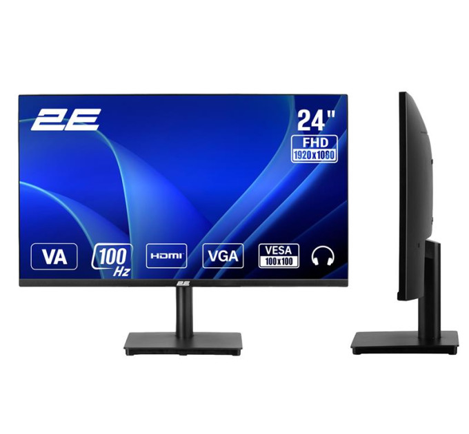 2E Monitors Монітор 2E 23.8" A2425B D-Sub, HDMI, VA, 100Hz, FreeSync