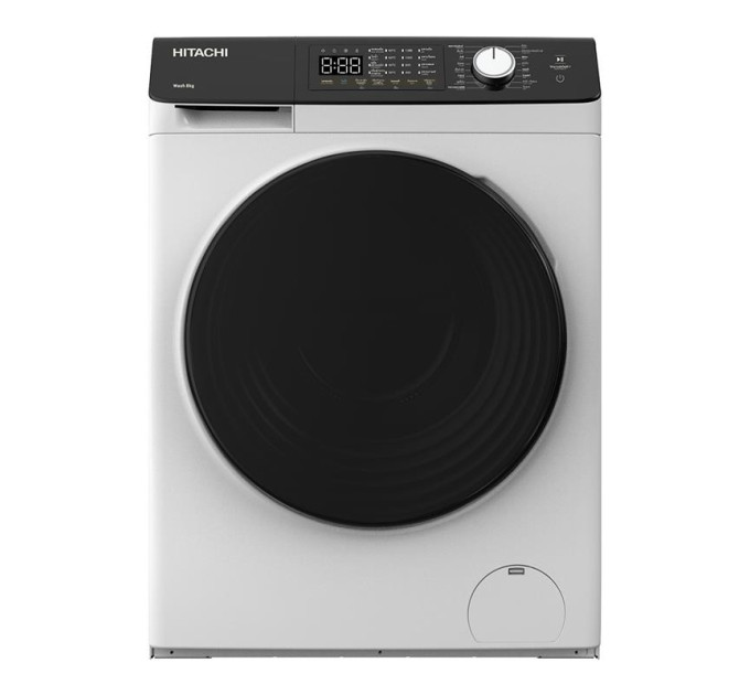 Hitachi Пральна машина Hitachi фронтальна, 8кг, 1400, A+++, 60см, дисплей, пара, інвертор, люк чорний, білий