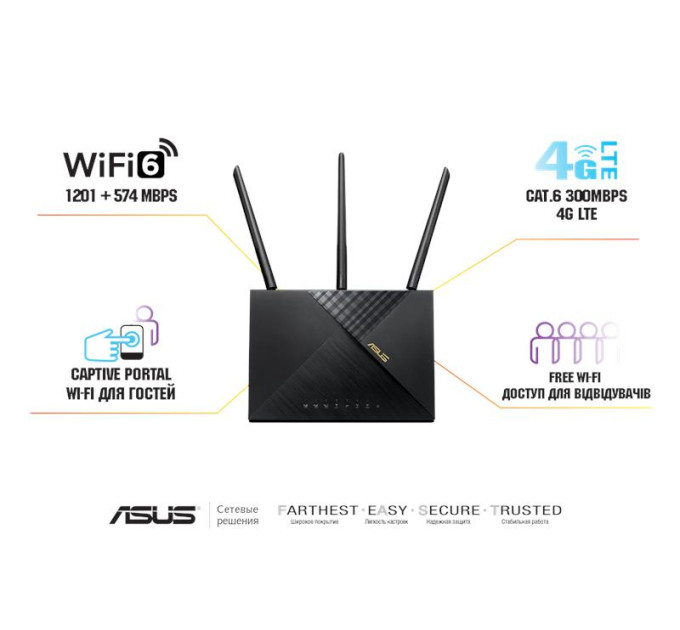 ASUS Network Маршрутизатор ASUS 4G-AX56 AX1800, 4G/LTE, 4xGE LAN, 1xGE WAN