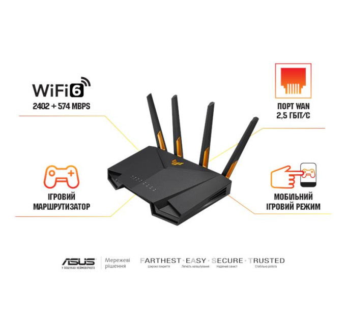 ASUS Network Маршрутизатор ASUS TUF-AX3000 v2 AX3000, 4xGE LAN, 2,5xGE WAN, 1xUSB3.2, MESH