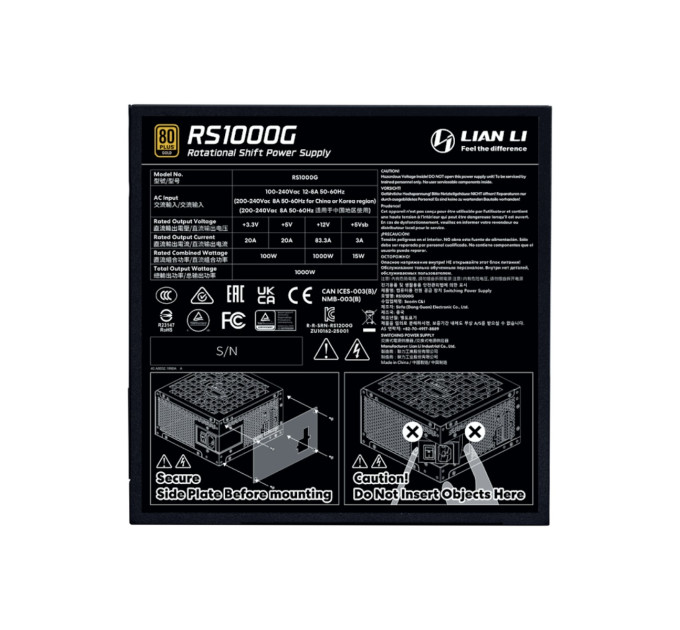 Lian Li Блок живлення Lian Li RS Gold 1000 Black with Hub, EU Cord (G9P.RS1000G.BH00.EU)