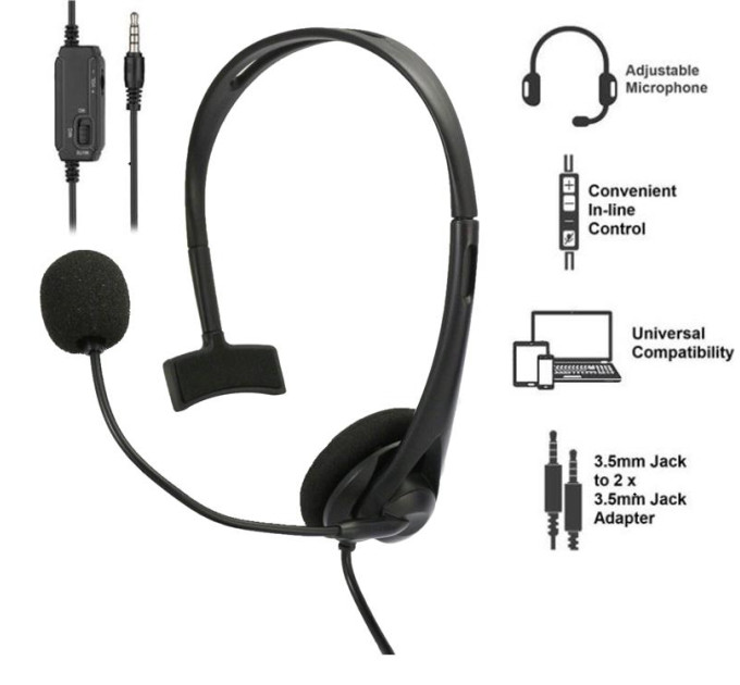 2E Multimedia Гарнітура ПК моно On-ear 2E CH11 mini-jack, omni-mic, 1.2м, чорний