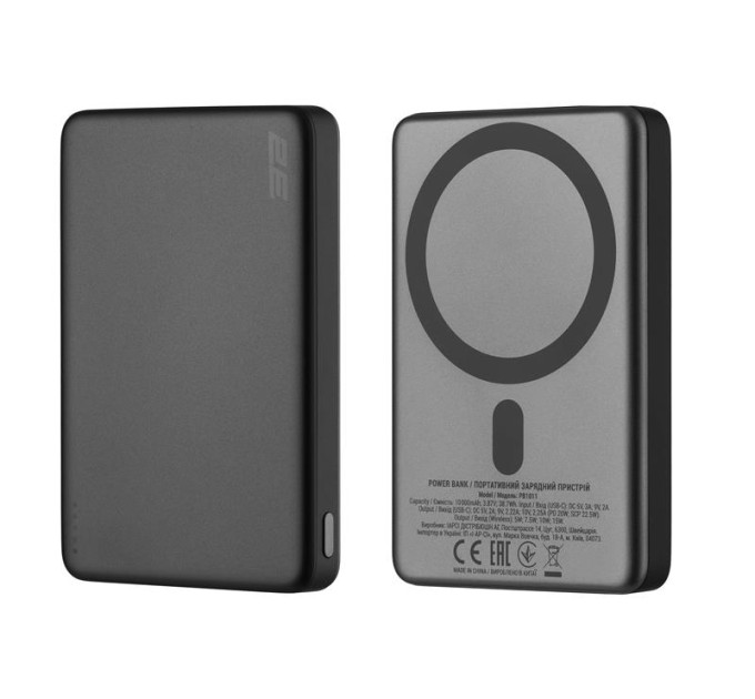 2E Mobile аccessories Акумулятор портативний літій-іонний Power Bank 2E Slim Wireless QI 10000мА·год, 20Вт, PD, сірий
