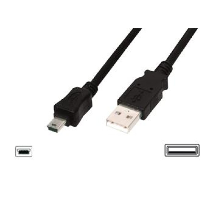 DIGITUS Retail Кабель DIGITUS USB-A > mini USB заряджання/синхронізації, 1.8м, чорний