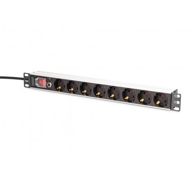 DIGITUS SCS Пристрій розподілу електроживлення DIGITUS 1U, 8xSchuko, 16A, 250V, вимикач, запобіжник, вилка Schuko