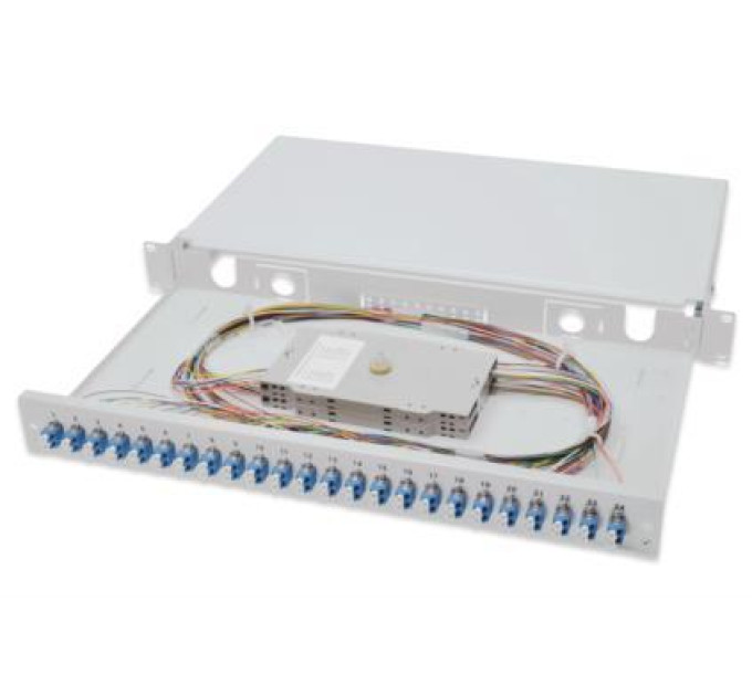 DIGITUS SCS Оптична панель DIGITUS 19' 1U, 24xLC duplex, incl, Splice Cass, OS2 Color Pigtails, Adapter