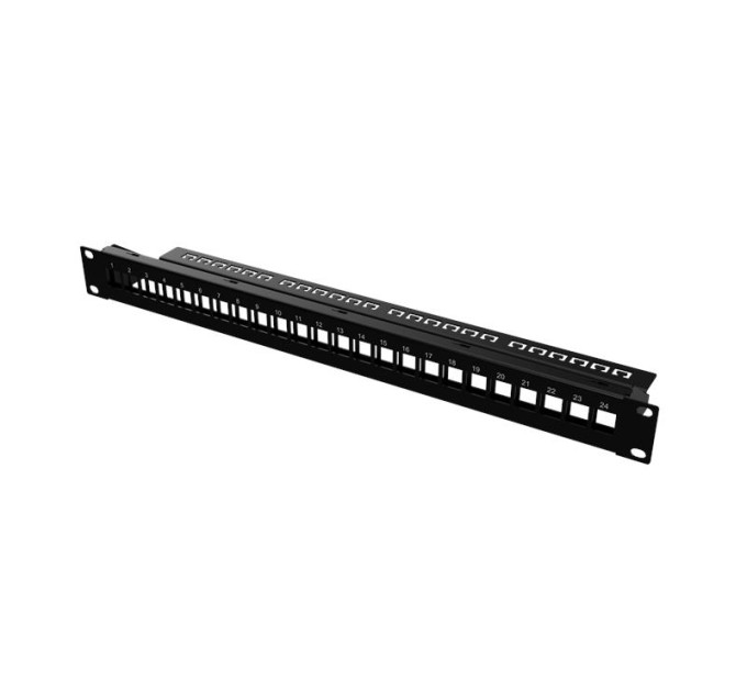 Mirsan Рама MIRSAN 19", 1U, для складальної патч-панелі 24 порти, сумісна з Keystone RJ45, чорна
