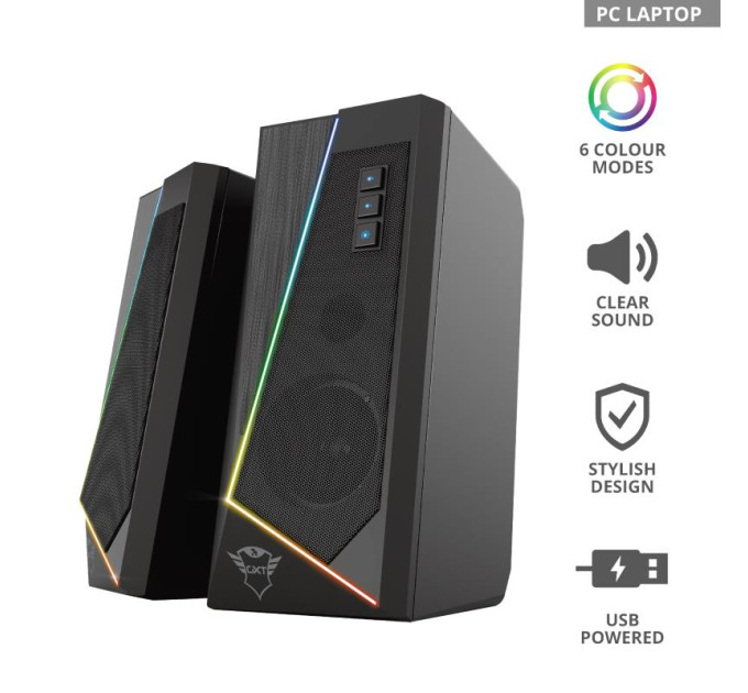 Trust Peripherals Акустична система Trust GXT 609 Zoxa 2.0, USB/AUX, RGB, чорний