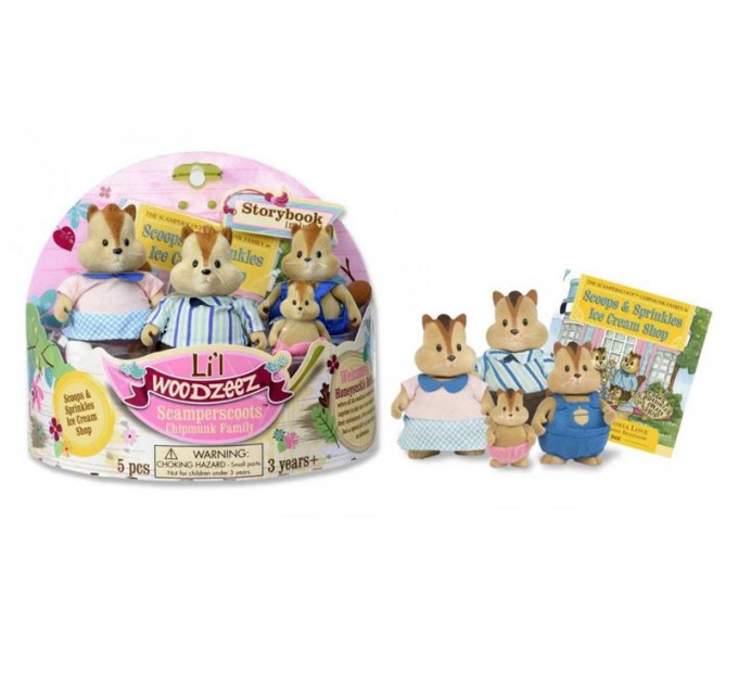 Li`l Woodzeez Набір фігурок Li`l Woodzeez Сім'я Бурундуків 4од, книжка EN