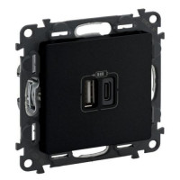 Зарядний пристрій з двома USB-роз'ємами тип А+типС Valena LIFE, 240V, 5V, 3A, матовий чорний