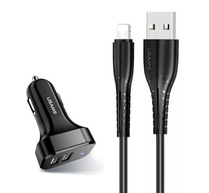 Usams Автомобильное зарядное устройство Usams U35 (2xUSB, 2.1A) Black (6958444985961) + кабель Lightning