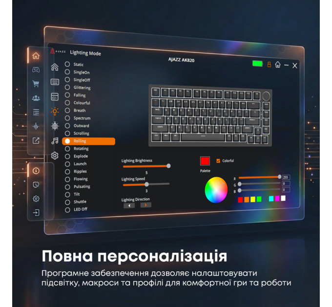 Ajazz Клавіатура Ajazz AK820 Red Switch Black USB-C (AK820-R-B)
