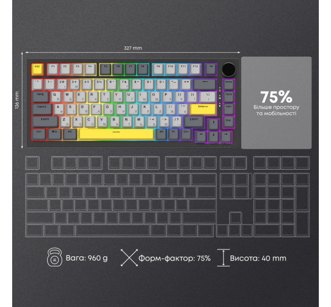 Ajazz Клавіатура Ajazz AK820 Sea Salt Switch Black USB-C (AK820-SS-BGY)