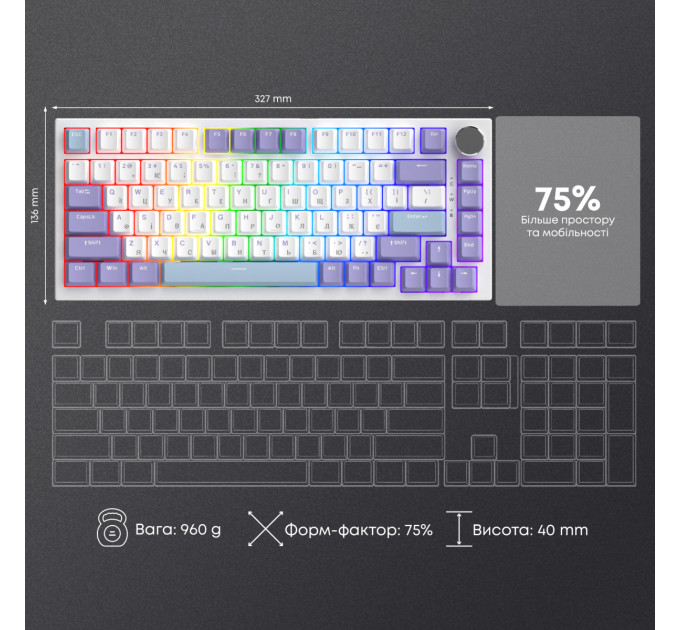 Ajazz Клавіатура Ajazz AK820 Sea Salt Switch White USB-C (AK820-SS-PWB)