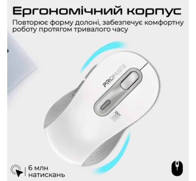 Promate Мишка Promate Ken Wireless/Bluetooth White (ken.white)