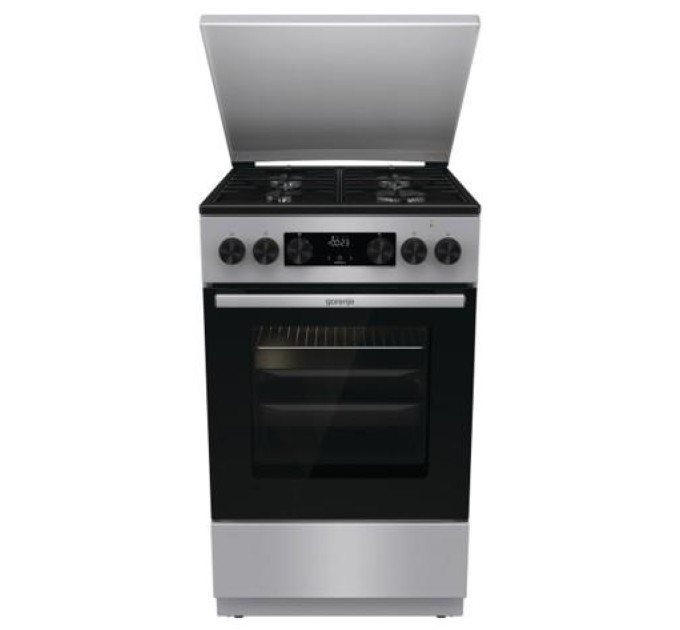 Gorenje HA Плита Gorenje комбінована, 70л, 50x60см, метал. кришка, дисплей, IconLed, емальовані реш, титан