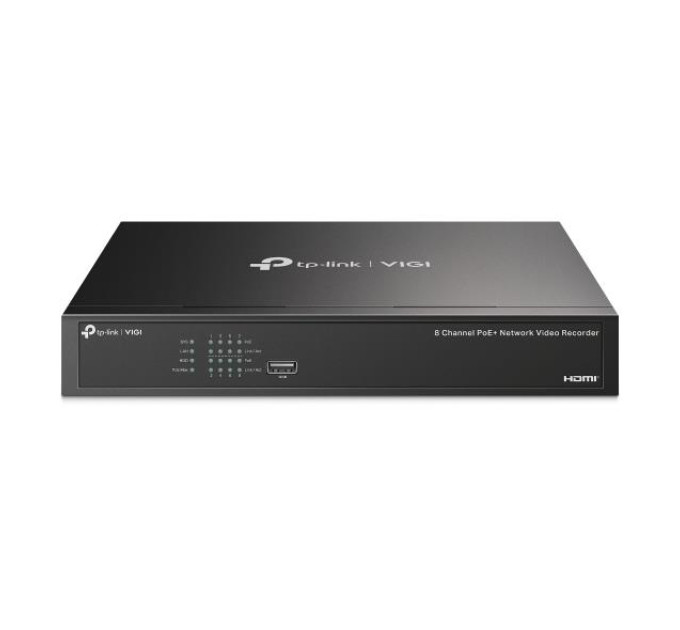 TP-LINK CCTV IP-Відеореєстратор TP-LINK VIGI NVR1008H-8MP, 8 каналів Poe, 2xUSB, H265+, 1xHDD, до 16 ТБ, чорний