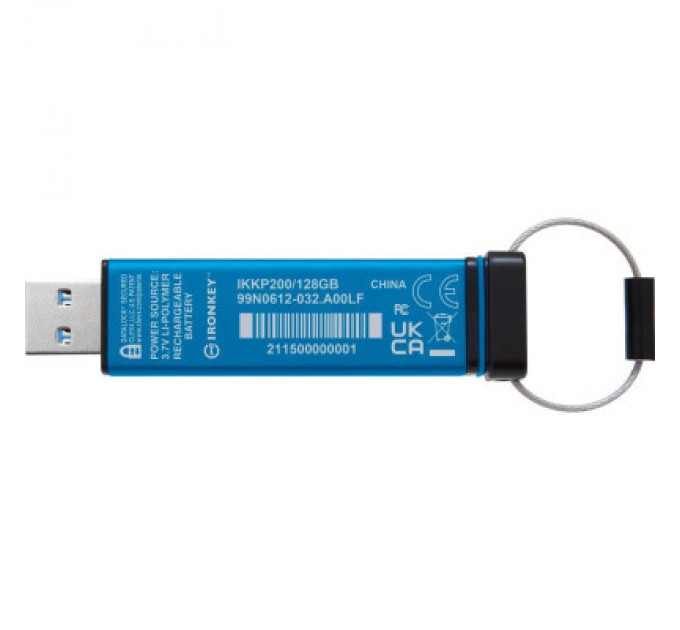 Kingston USB флеш накопичувач Kingston 128GB IronKey Keypad 200 AES-256 Encrypted Blue USB 3.2 (IKKP200/128GB)