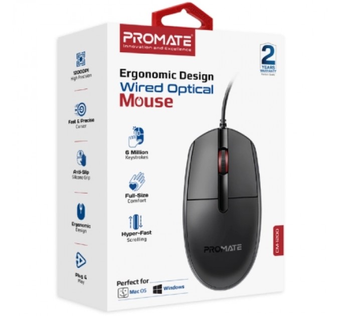 Promate Мишка Promate CM-1200 USB Black (cm-1200.black)