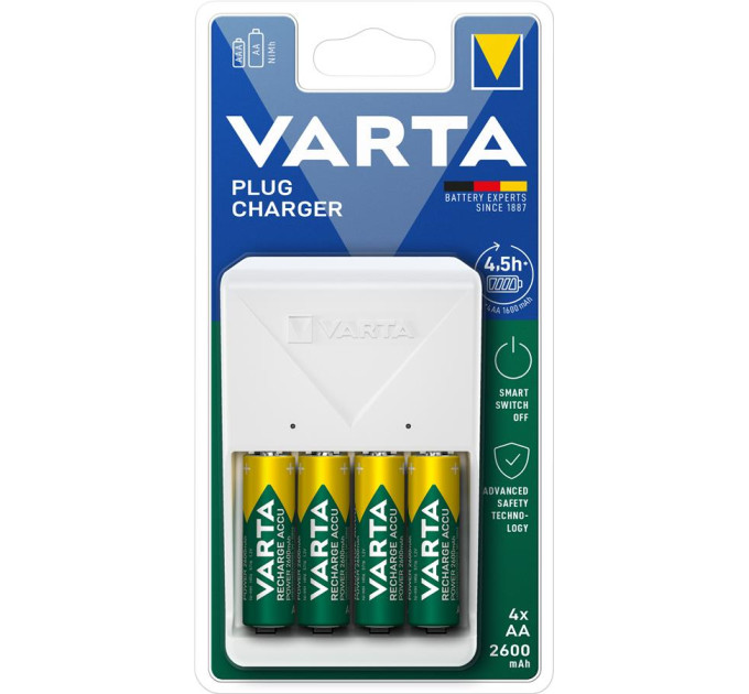 Varta Batteries Зарядний пристрій Varta Plug Charger 4хNI MH AA2600 мА•год