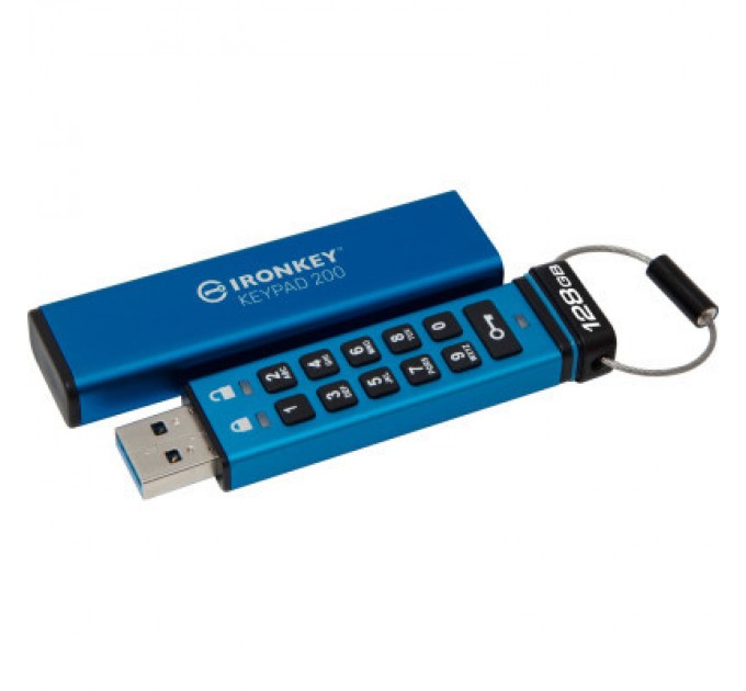 Kingston USB флеш накопичувач Kingston 128GB IronKey Keypad 200 AES-256 Encrypted Blue USB 3.2 (IKKP200/128GB)