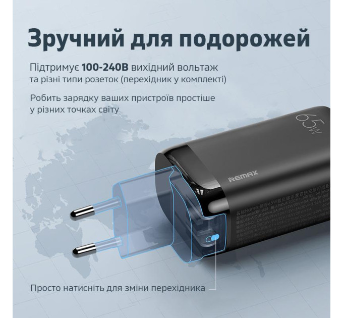 Remax Сетевое зарядное устройство Remax Ligil Series 65W PD + QC Fast Charger White (RP-U55)