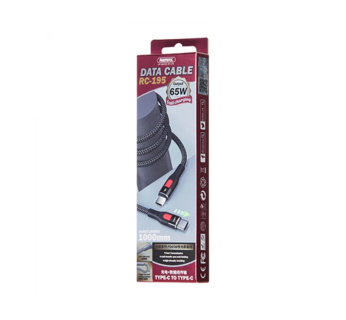 Remax Кабель Remax Lesu USB Type-C - USB Type-C 65W, 1м, Black (RC-195)