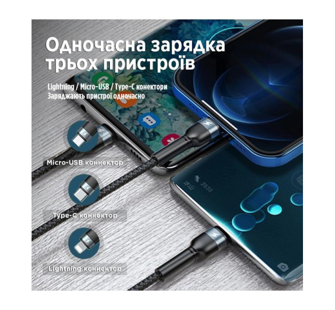 Remax Кабель Remax Jany Series 3в1 USB to Type-C/Lightning/Micro-USB Silver (RC-124TH)