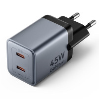 Зарядний пристрій VENTION 2-Port USB (C + C) GaN Charger (45W/45W) EU-Plug Gray (FCDH0-EU)