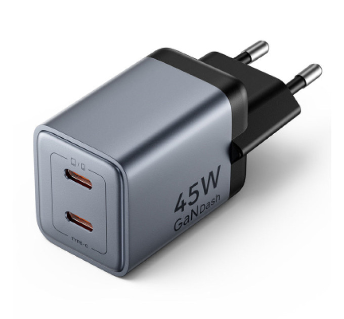 Vention Зарядний пристрій VENTION 2-Port USB (C + C) GaN Charger (45W/45W) EU-Plug Gray (FCDH0-EU)
