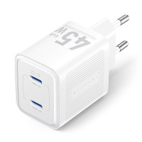 Зарядний пристрій VENTION 2-Port USB (C + C) GaN Charger (45W/45W) EU-Plug Transparent White (FCFW0-EU)