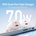 Vention Зарядний пристрій VENTION 2-Port USB (C + A) GaN Charger (70W/22.5W) EU-Plug Transparent Gray (FCGH0-EU)