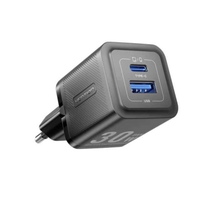 Vention Зарядний пристрій VENTION 2-Port USB (C + A) GaN Charger (30W/30W) EU-Plug Black (FEQB0-EU)