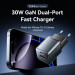 Vention Зарядний пристрій VENTION 2-Port USB (C + A) GaN Charger (30W/18W) EU-Plug Gray (FEWH0-EU)