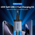 Vention Зарядний пристрій VENTION 2-Port USB (C + C) GaN Charger (45W/45W) Gray with USB-C to USB-C Cable (1M) Black EU-Plug (TZ-FCDH0-EU)