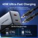 Vention Зарядний пристрій VENTION 2-Port USB (C + C) GaN Charger (45W/45W) Gray with USB-C to USB-C Cable (1M) Black EU-Plug (TZ-FCDH0-EU)