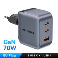 Зарядний пристрій VENTION 2-Port USB (C + A) GaN Charger (70W/22.5W) with 5A USB-C to USB-C Cable (1M) EU-Plug Gray (TZ-FCGH0-EU)