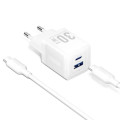 Vention Зарядний пристрій VENTION 2-Port USB (C + A) GaN Charger (30W/30W) with USB-C to USB-C Cable (1M) EU-Plug White (TZ-FEQW0-EU-01)