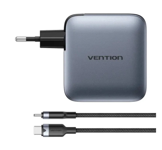 Vention Зарядний пристрій VENTION 4-Port USB (C + C + C + A) GaN Charger (100W/100W/30W/30W) Gray with USB-C to USB-C Cable (1M) B (TZ-FETH0-EU)