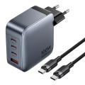 Vention Зарядний пристрій VENTION 4-Port USB (C + C + C + A) GaN Charger (100W/100W/30W/30W) Gray with USB-C to USB-C Cable (1M) B (TZ-FETH0-EU)