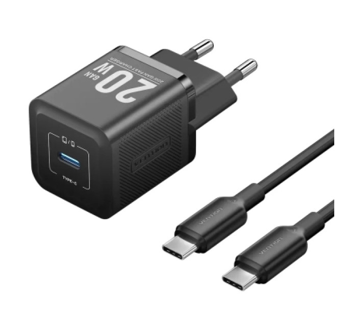 Vention Зарядний пристрій VENTION 1-Port USB-C GaN Charger (20W) EU-Plug Black (FEPB0-EU)