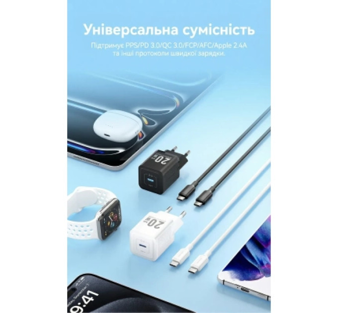 Vention Зарядний пристрій VENTION 1-Port USB-C GaN Charger (20W) EU-Plug Black (FEPB0-EU)