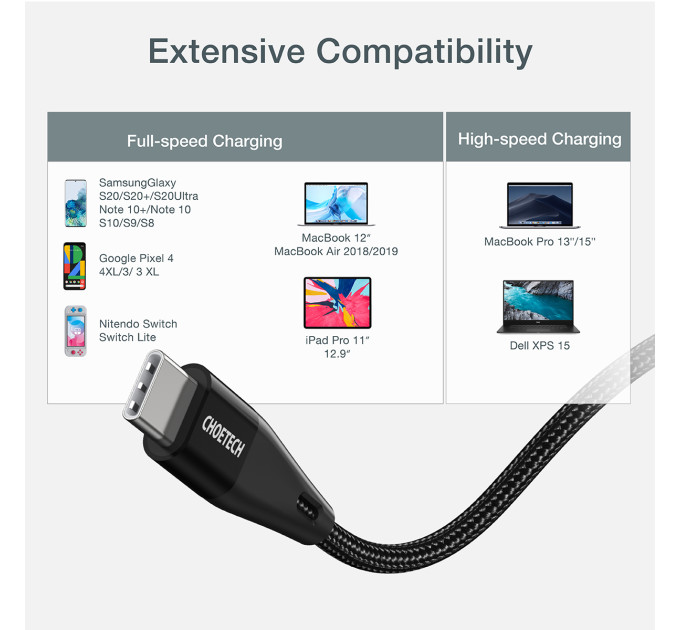 Choetech Кабель Choetech USB Type-C - USB Type-C (M/M) 100W, 1 м Black (XCC-1008)