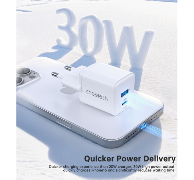 Choetech Мережевий зарядний пристрій Choetech (USB-C+USB-A) White (PD5012-EU-WH)