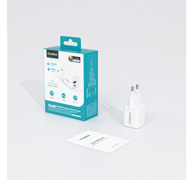 Choetech Мережевий зарядний пристрій Choetech (USB-C+USB-A) White (PD5012-EU-WH)