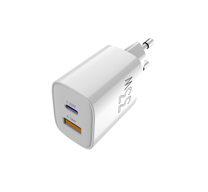 Sigma mobile Мережевий зарядний пристрій Sigma mobile X-power 33W GaN, PD, QC (1xUSB-C + 1xUSB-A) White (PS33-01)