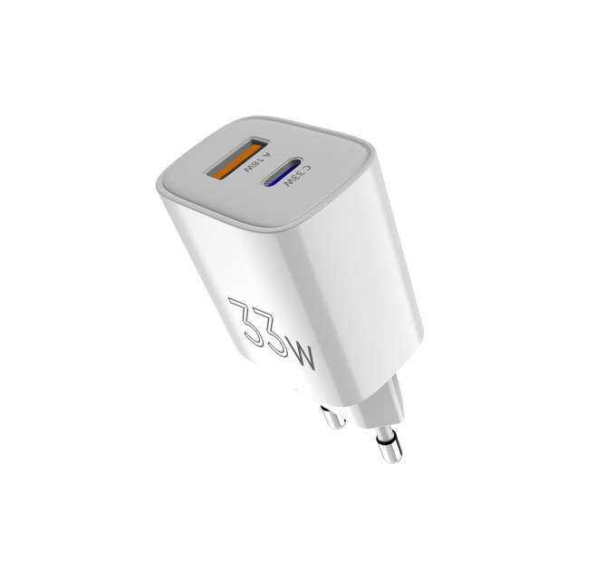 Sigma mobile Мережевий зарядний пристрій Sigma mobile X-power 33W GaN, PD, QC (1xUSB-C + 1xUSB-A) White (PS33-01)
